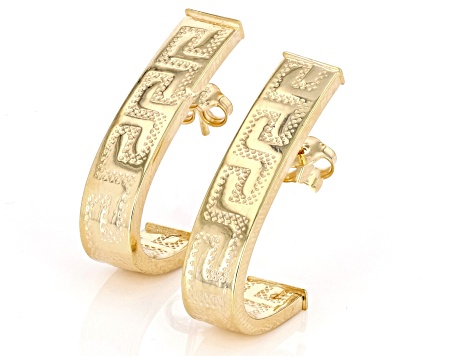 10k Yellow Gold Greek Key J Hoop Earrings
