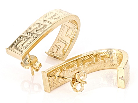 10k Yellow Gold Greek Key J Hoop Earrings