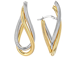 10k Yellow Gold & Rhodium Over 10k White Gold Intertwined Two-Tone J-Hoop Earrings