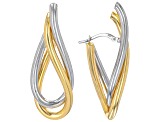 10k Yellow Gold & Rhodium Over 10k White Gold Intertwined Two-Tone J-Hoop Earrings