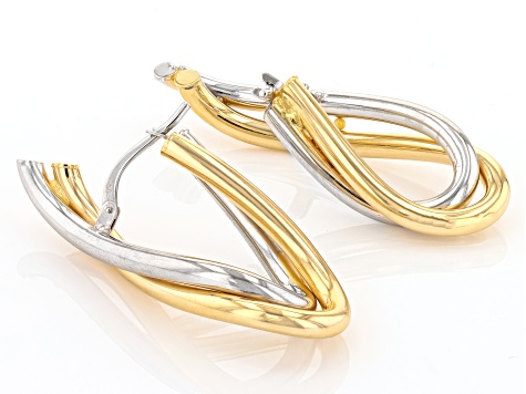 10k Yellow Gold & Rhodium Over 10k White Gold Intertwined Two-Tone J-Hoop Earrings