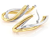 10k Yellow Gold & Rhodium Over 10k White Gold Intertwined Two-Tone J-Hoop Earrings