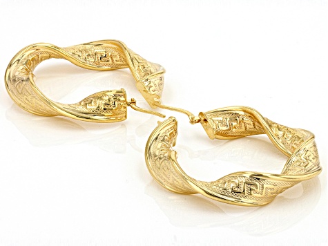 10k Yellow Gold Twisted Greek Key Hoop Earrings