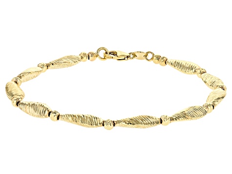 10k Yellow Gold Diamond-Cut Oval Bead Bracelet