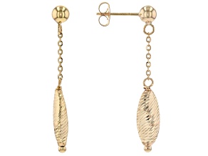 10k Yellow Gold Diamond-Cut Oval Bead Dangle Earrings