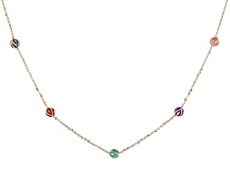 10k Yellow Gold Multi-Color Enamel Bead Station 18 Inch Necklace