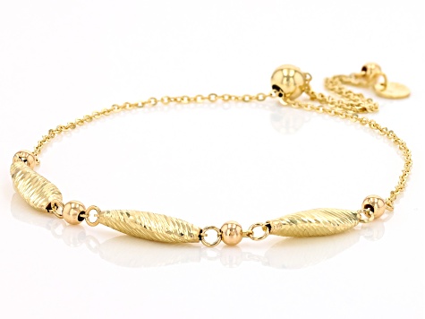 10k Yellow Gold Diamond-Cut Oval Bead Bolo Bracelet