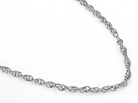 Rhodium Over 10K White Gold Diamond-Cut 1.7mm Double Torchon Link 18 Inch Chain Necklace