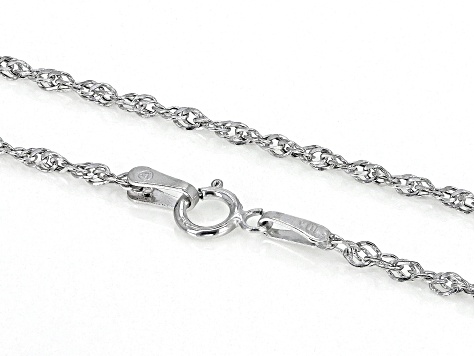 Rhodium Over 10K White Gold Diamond-Cut 1.7mm Double Torchon Link 18 Inch Chain Necklace