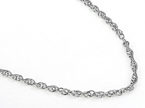 Rhodium Over 10K White Gold Diamond-Cut 1.7mm Double Torchon Link 24 Inch Chain Necklace