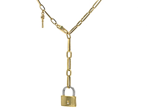 10K Gold Padlock Paperclip Pendant Necklace