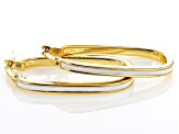 10k Yellow Gold White Enamel Oval Hoop Earrings