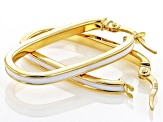 10k Yellow Gold White Enamel Oval Hoop Earrings