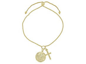 10k Yellow Gold Angel & Cross Charm Bolo Bracelet