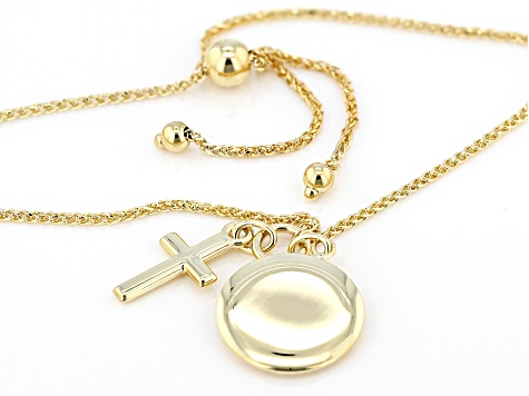 10k Yellow Gold Angel & Cross Charm Bolo Bracelet