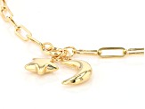 10k Yellow Gold Moon & Star Charm Paperclip Link Bracelet