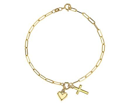 10k Yellow Gold Cross & Heart Charm Paperclip Link Bracelet - AU1835 ...