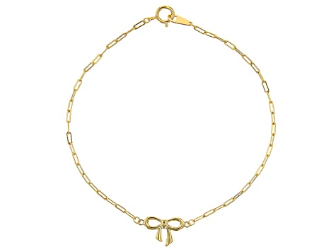 10k Yellow Gold Bow Charm Paperclip Link Bracelet