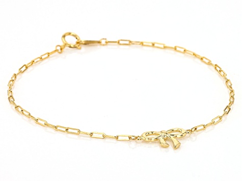 10k Yellow Gold Bow Charm Paperclip Link Bracelet