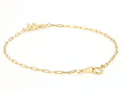 10k Yellow Gold Bow Charm Paperclip Link Bracelet