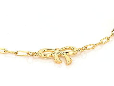 10k Yellow Gold Bow Charm Paperclip Link Bracelet