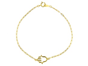 10k Yellow Gold Hamsa Charm Paperclip Link Bracelet