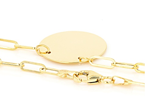 10k Yellow Gold Paperclip Link 18 Inch Disc Necklace