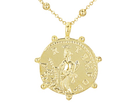 10k Yellow Gold Bead Station 18 Inch Replica Coin Necklace