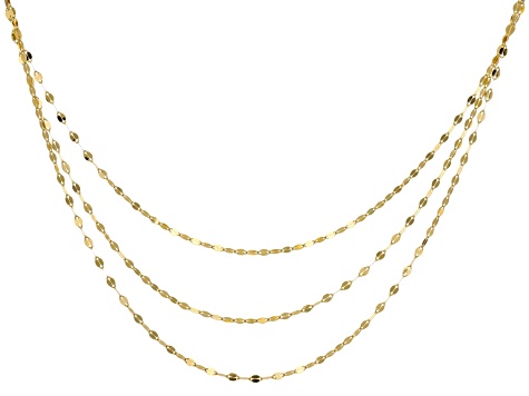 10k Yellow Gold Multi-Layer Diamond-Cut Mirror Link 18 Inch Necklace