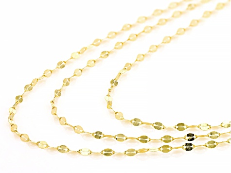 10k Yellow Gold Multi-Layer Diamond-Cut Mirror Link 18 Inch Necklace