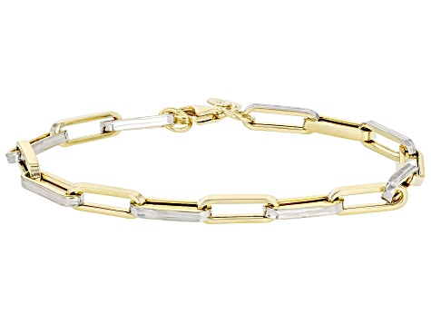 10k Yellow Gold & Rhodium Over 10k White Gold Diamond-Cut Paperclip Link Bracelet
