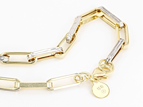 10k Yellow Gold & Rhodium Over 10k White Gold Diamond-Cut Paperclip Link Bracelet