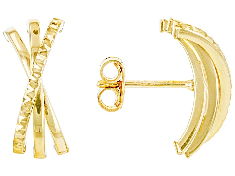 10k Yellow Gold Diamond-Cut Crossover Stud Earrings
