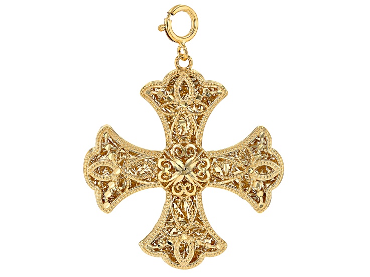 10k Yellow Gold Filigree Cross Charm Pendant - AU1884 | JTV
