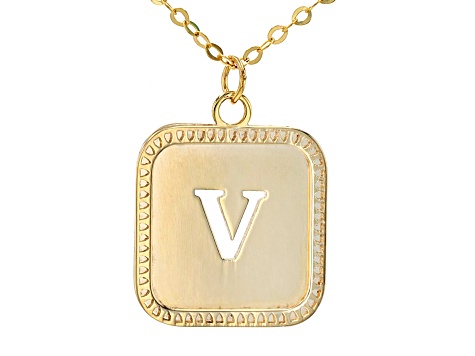 10k Yellow Gold Cut-Out Initial V 18 Inch Necklace
