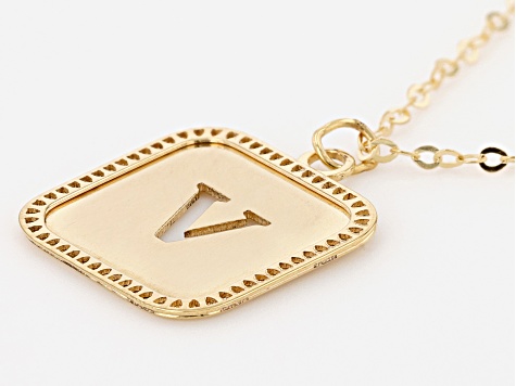 10k Yellow Gold Cut-Out Initial V 18 Inch Necklace