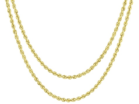 14k Yellow Gold 1.5mm Polished Rope Chain Set Of Two 18" & 20"