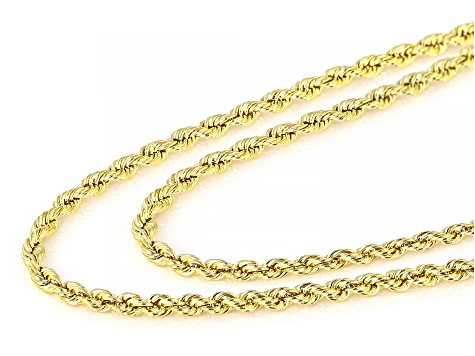 14k Yellow Gold 1.5mm Polished Rope Chain Set Of Two 18" & 20"