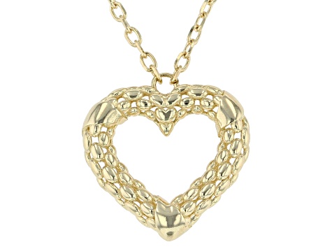 14k Yellow Gold Textured Mesh Heart 18 Inch Necklace