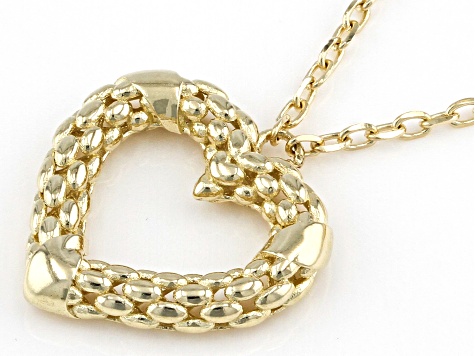 14k Yellow Gold Textured Mesh Heart 18 Inch Necklace
