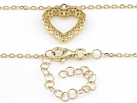 14k Yellow Gold Textured Mesh Heart 18 Inch Necklace