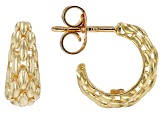 14k Yellow Gold Textured Mesh J-Hoop Earrings