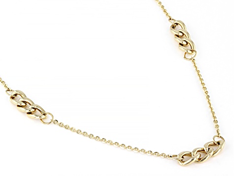 14k Yellow Gold Cable Chain 20 Inch Necklace With Oval Link Stations