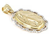 14K Yellow Gold with Rhodium Polished Diamond-Cut Virgin Mary Pendant