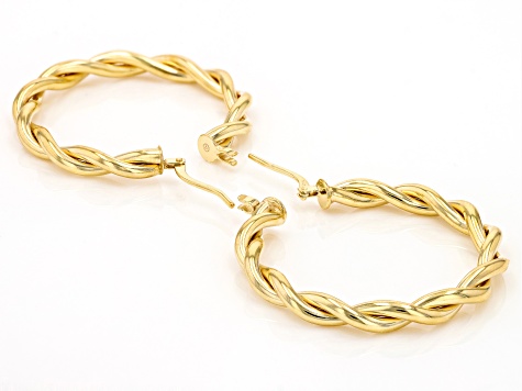 Oro Divino 14k Yellow Gold With a Sterling Silver Core 1 3/8" Twisted Hoop Earrings