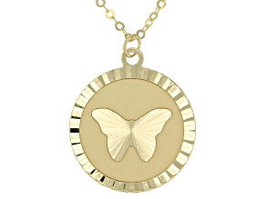 10k Yellow Gold Diamond-Cut Butterfly Disc 18 Inch Necklace