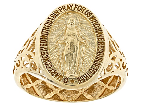 10k Yellow Gold Holy Mary Design Signet Ring