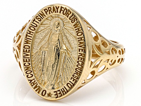 10k Yellow Gold Holy Mary Design Signet Ring