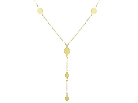 14k Yellow Gold Flat Rolo Link Disc Lariat 18 Inch Necklace