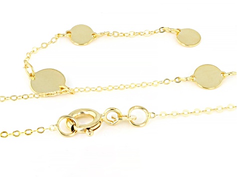 14k Yellow Gold Flat Rolo Link Disc Lariat 18 Inch Necklace